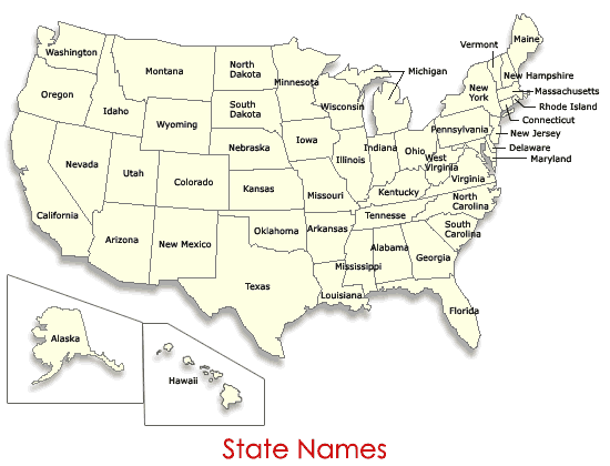 The Us Map With Names